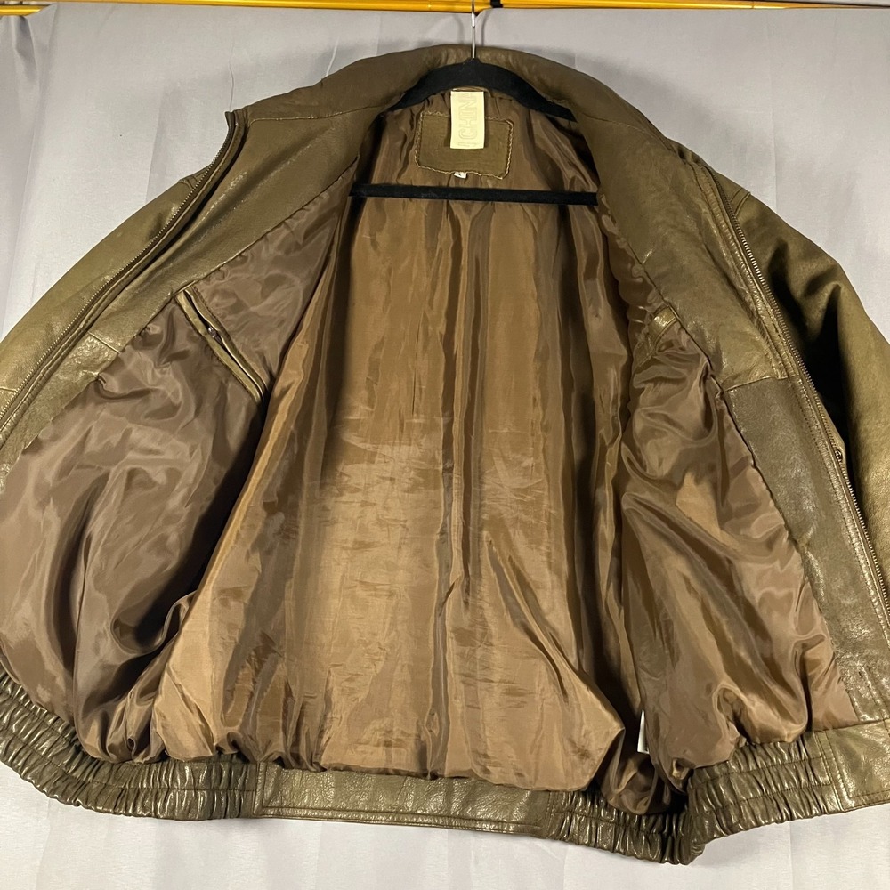Unbranded Genuine Leather Jacket Men's Large‎ Brown Beige Vintage Bomber Style - Picture 12 of 16